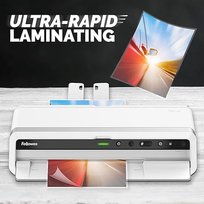 Fellowes Venus™ 125 Thermal Laminator Machine with Laminating Pouch Starter Kit, 12.5 inch, Rapid 30-60 Second Warm-Up, White/Black (5746101)