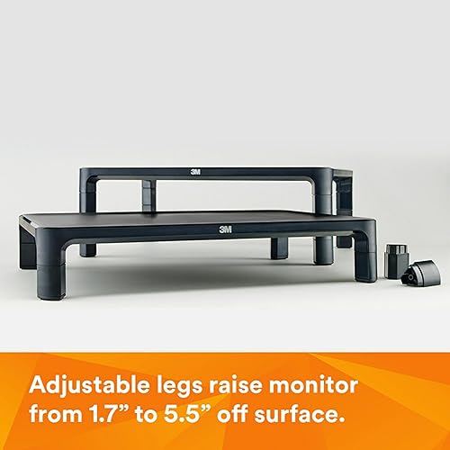 3M Adjustable Monitor Stand Riser, Holds Up to 20lbs, 13.6" Between Legs, Adjust Height from 1.7" to 5.5" MS85B