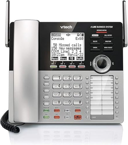 VTech CM18445 4-Line Expandable DECT6.0 Small Business Office Phone with Answering System-Main Console, Black and Silver Silver/Black Accessory Headset