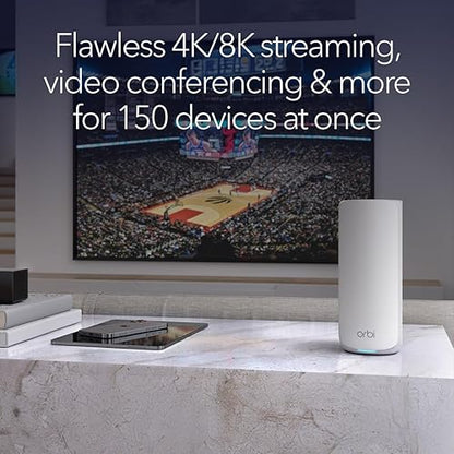 NETGEAR Orbi 870 Series Tri-Band WiFi 7 Mesh System (RBE872) - Router + 1 Satellite Extender, Security Features, Up to 21 Gbps, Covers up to 6,000 sq. ft., 150 Devices, 10 Gig Internet Port, BE21000