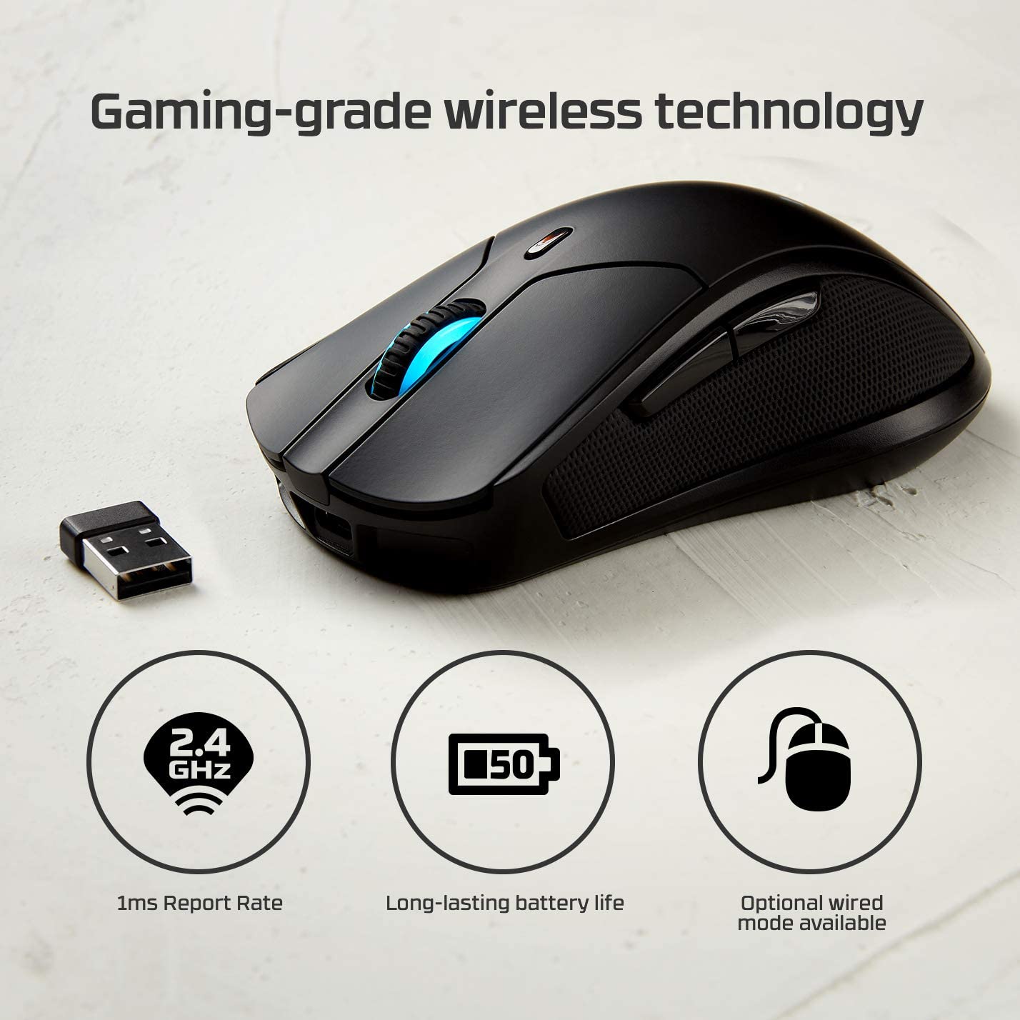 HyperX Pulsefire Dart - Wireless RGB Gaming Mouse, Software-Controlled Customization, 6 Programmable Buttons, Qi-Charging Battery up to 50 hours - PC, PS4, Xbox One Compatible Black Wireless Pulsefire Dart Mouse