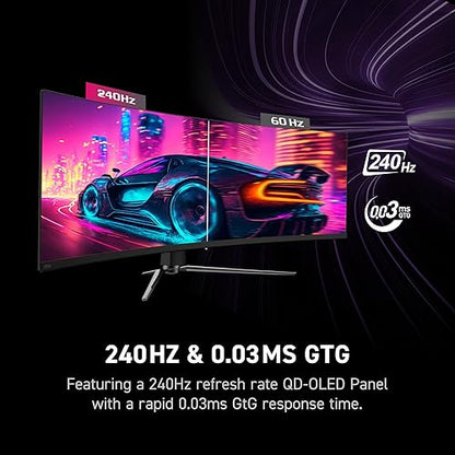MSI MPG 491CQPX QD-OLED 49-inch QD-OLED 5120 x 1440 (DQHD) Computer Monitor, 240Hz, Adaptive-Synch, HDMI, Display Port, VGA Port, VESA Mountable, Tilt, Height Adjustable, Speaker, 0.03ms, Black