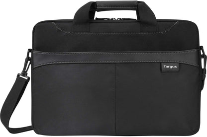 Targus Professional Business Casual Slipcase, Laptop Shoulder Bag for Macbook/Notebook with Quick-Access Compartment, Trolley Strap, Protective Sleeve Shoulder Strap for 15.6-Inch Laptop, Black (TSS898)