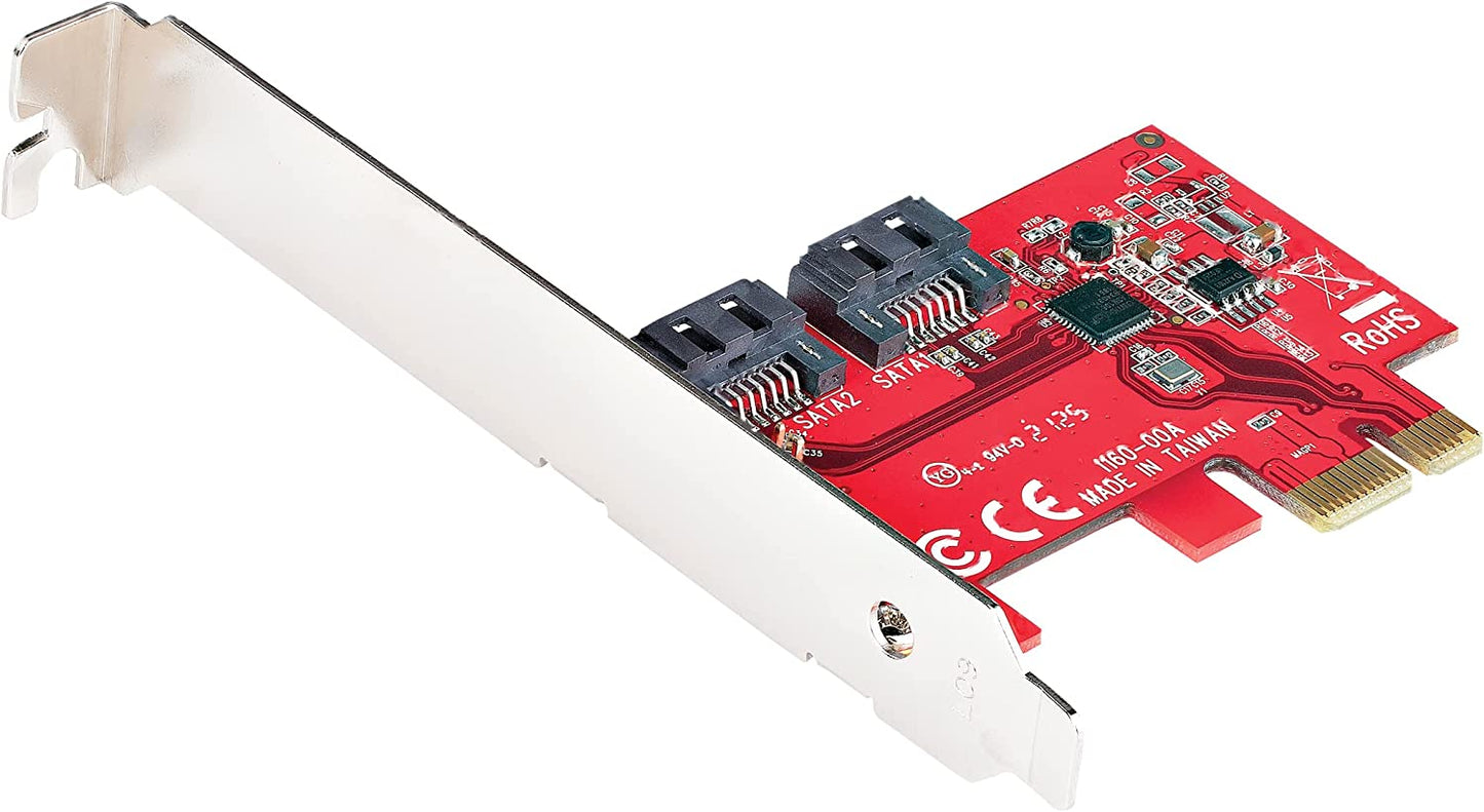 StarTech.com SATA PCIe Card - 2 Port PCIe SATA Expansion Card - 6Gbps - Full/Low Profile - PCI Express to SATA Adapter/Controller - ASM1061 Non-Raid - PCIe to SATA Converter (2P6G-PCIE-SATA-CARD) Non-RAID 2 Port