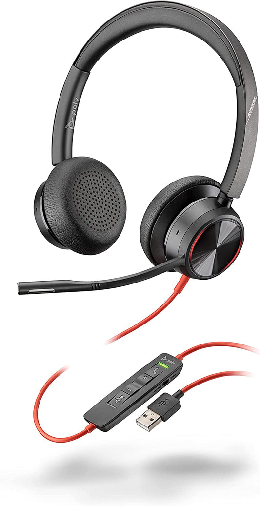 Poly - Blackwire 8225 Wired Headset with Boom Mic (Plantronics) - Dual-Ear (Stereo) Computer Headset - USB-A to Connect to Your PC/Mac - Active Noise Canceling - Works with Teams, Zoom &amp; More USB-A Standard Version