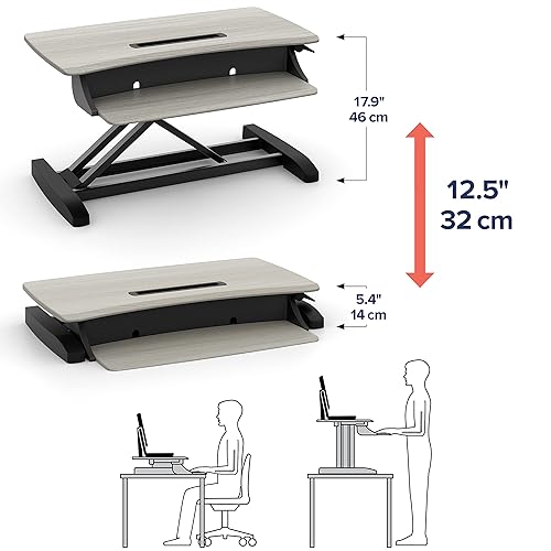 Ergotron – WorkFit-Z Mini Small Standing Desk Converter, Laptop Sit Stand Desk Riser for Tabletops and Home Office – 31 Inch Width, Grey Woodgrain
