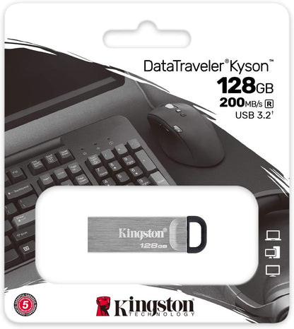Kingston DataTraveler Kyson 128GB High Performance USB 3.2 Metal Flash Drive | Speeds up to 200MB/s | DTKN/128GB 128GB Flash Drive