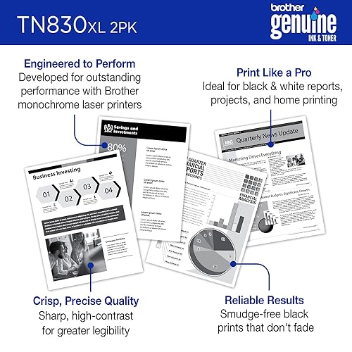 Brother Genuine TN830XL2PK High Yield Black Toner Cartridge 2-Pack for 6,000 Pages