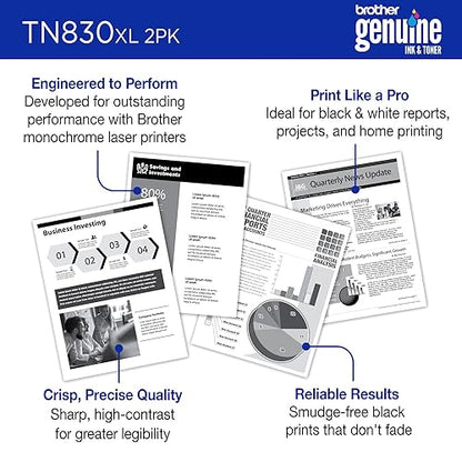 Brother Genuine TN830XL2PK High Yield Black Toner Cartridge 2-Pack for 6,000 Pages
