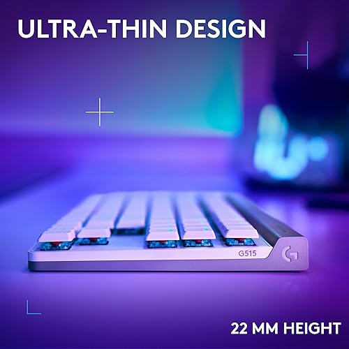 Logitech G515 Lightspeed TKL Low Profile Wireless Gaming Keyboard, LIGHTSYNC RGB, Thin Tenkeyless Design, Double-Shot PBT Keycaps, Linear (Red) Mechanical Switches - White White Wireless Linear Switches