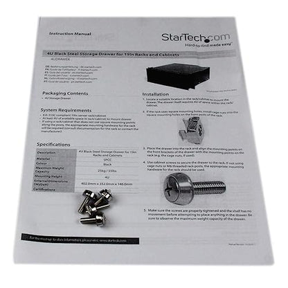 StarTech.com 4U Rack Mount Drawer - 55 lb (25 kg) - 4U Steel Storage Rack Drawer for 19 AV/Sever/Network Equipment Rack or Cabinet (4UDRAWER) Black 14 Inch depth