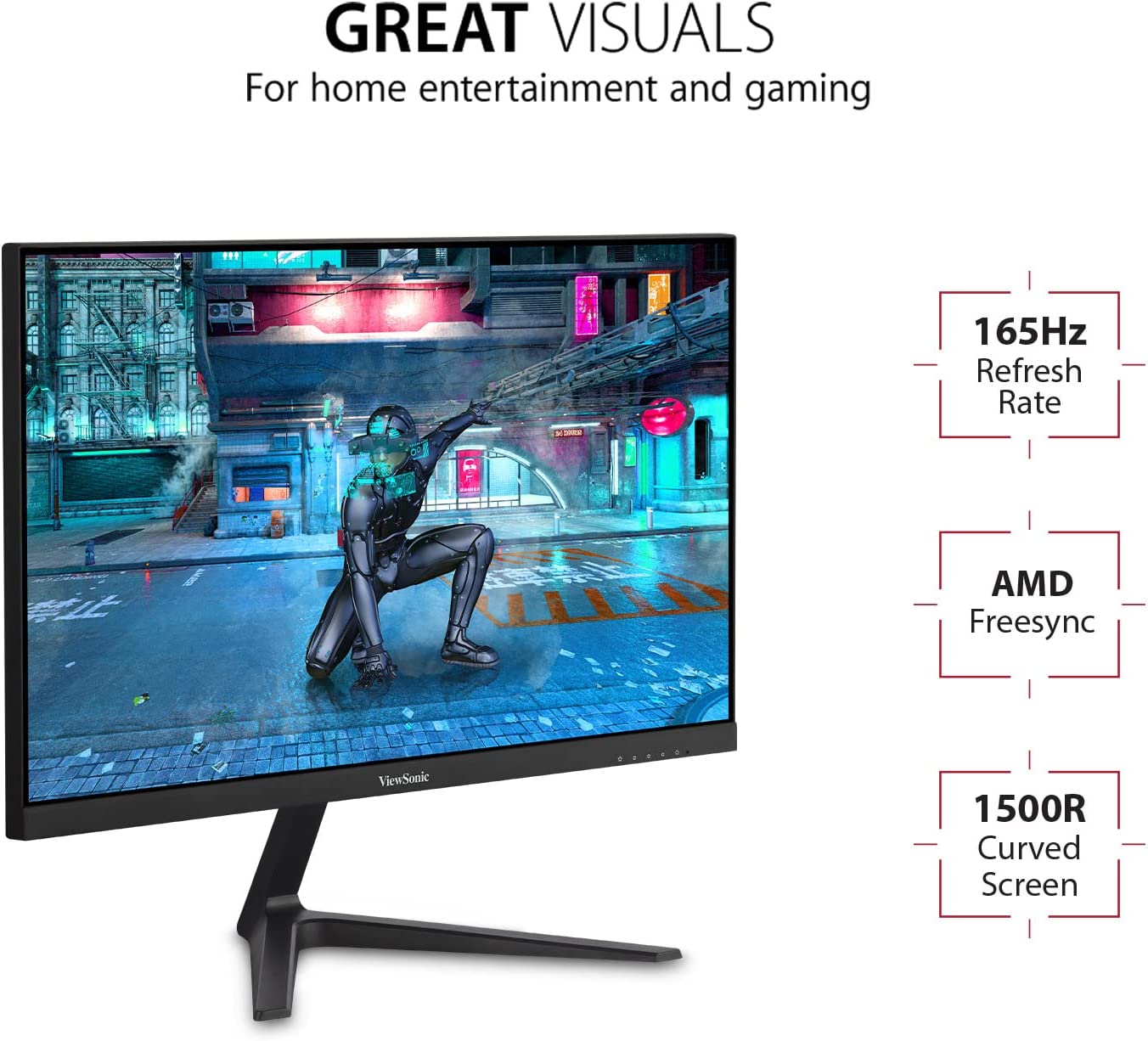 ViewSonic Omni VX2418C 24 Inch 1080p 1ms 165Hz Curved Gaming Monitor with AMD FreeSync Premium, Eye Care, HDMI and DisplayPort 24-Inch