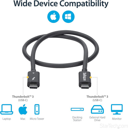 StarTech.com 40Gbps Thunderbolt 3 Cable - 1.6ft/0.5m - Black - 5k 60Hz/4k 60Hz - Certified TB3 USB-C Charger Cord w/ 100W Power Delivery (TBLT34MM50CM) 1.5ft 40Gbps | Black