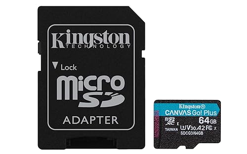 Kingston 64GB microSDXC Canvas Go Plus 170MB/s Read UHS-I, C10, U3, V30, A2/A1 Memory Card + Adapter (SDCG3/64GB) microSD Card 64GB Faster (Up to 170 MB/s) Single