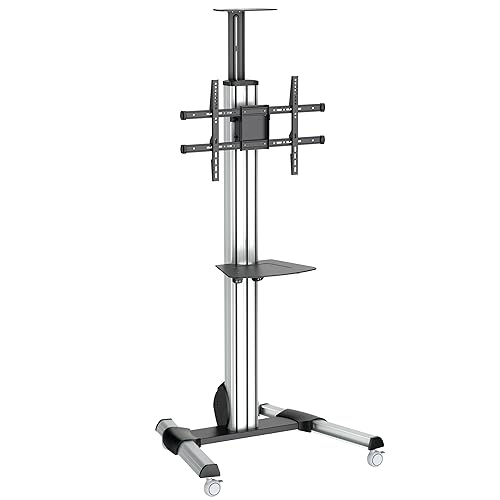 StarTech.com Heavy Duty Rolling Portable TV Cart Stand with Wheels - 32 to 75 inch - Adjustable Rotating Mobile Flat Panel Screen Mount (STNDMTV70) Single TV 32-75
