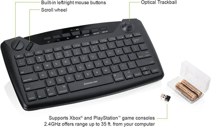 IOGEAR Smart TV Wireless Keyboard w/Trackball - 2.4GHz Offers Range Up to 35 ft - Left/Right Mouse Buttons - Xbox - PS4 - Roku - Apple TV - Smart TV - GKB635W