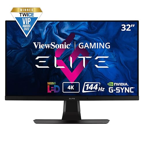 ViewSonic Elite XG321UG 32 Inch 4K IPS 144Hz Gaming Monitor with G-Sync, Mini LED, Nvidia Reflex, HDR1400, Advanced Ergonomics, HDMI and DP for Esports , Black 32-Inch 144Hz 4K G-Sync Monitor