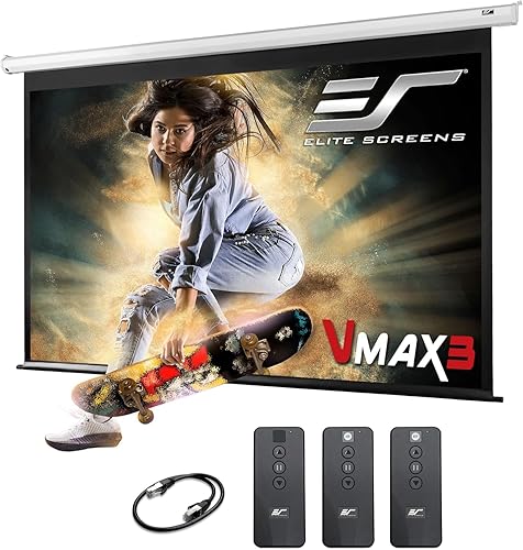 Elite Screens VMAX 3, 166 inch Diag. 16:9, Wall Ceiling Electric Motorized Automatic Movie Screen 8k/4K Ultra HD Drop Down HD Projection Projector Screen, VMAX166XWH3