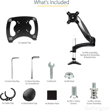 StarTech.com Desk Mount Laptop Arm - Full Motion Articulating Arm for Laptop or Single 34" Monitor - VESA Mount Laptop Tray Bracket - Ergonomic Adjustable Notebook Stand - Desk-Clamp (ARMUNONB1) Black Full-Motion Arm - Monitor/Laptop