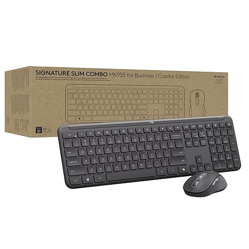Logitech Signature Slim MK955 Combo for Business | Copilot Edition, Microsoft Copilot, Copilot in Windows, Wireless Keyboard and Mouse, Quiet Typing, Secure Receiver, Bluetooth, Windows - Graphite