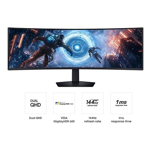 SAMSUNG 49 inch Odyssey Curved Black Dual QHD Gaming Monitor, 144 Hz, VESA DisplayHDR 600, AMD freesync Premium pro - (LS49FG910ENXZA) [Canada Version](2025) 49 Inch 2025 model 144 Hz | Dual QHD