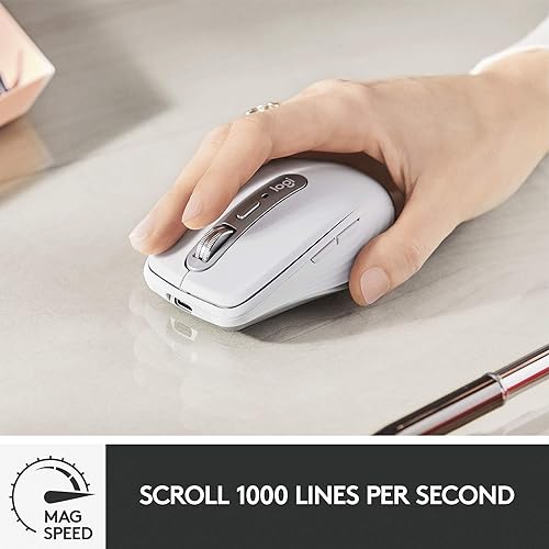 Logitech MX Anywhere 3 for Mac – Wireless, Ultrafast Magnetic Scrolling, Any Surface, 4000DPI Sensor, USB-C, Bluetooth,MacBook Pro,Macbook Air,iMac,iPad Compatible - Pale Grey Mouse