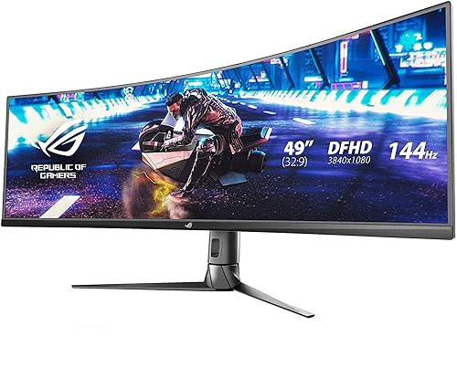 Asus ROG Strix XG49VQ 49 Inch Curved Gaming FreeSync Monitor 144Hz Dual Full HD HDR Eye Care with DP HDMI Black 49 Curved FHD 21:9 144Hz HDR Height Adjust Monitor