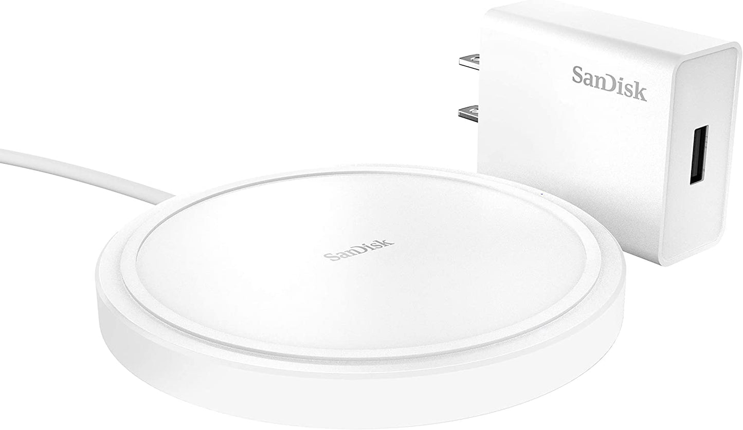 SanDisk Ixpand Wireless Charger 15W (includes Quick Charge adapter + USB Type-C cable) - Wireless charging pad for Qi-compatible smart phones and devices - SDIZB0N-000G-ANCLN Wireless Charger - w/ Adapter Charger Only (No storage)