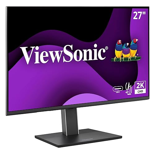 ViewSonic VG2752-2K 27 Inch IPS 1440p Ergonomic Monitor with Tilt, Swivel, Pivot, Height Adjust, 100Hz, 5-Port USB Hub, HDMI, DisplayPort, and 65W USB C Inputs