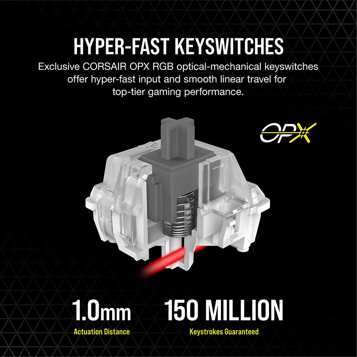 Corsair K100 RGB Optical-Mechanical Gaming Keyboard - Corsair OPX RGB Optical-Mechanical Keyswitches - AXON Hyper-Processing Technology for 4X Faster Throughput - 44-Zone RGB LightEdge Optical Gaming Keyboard