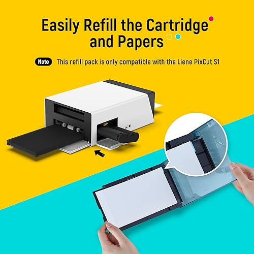 Liene Photo Paper & Cartridge, 2 Ink Cartridge Refill & 72 sheets photo papers, 4x6", Dye Sublimation, Water & Oxidation-Proof, Compatible w/Liene PixCut S1 Photo Sticker Printer and Cutter