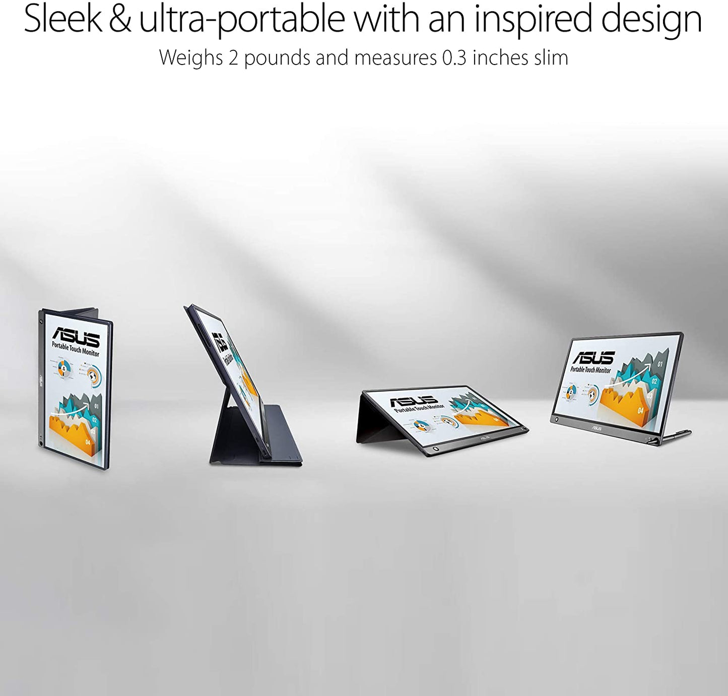 ASUS ZenScreen MB16AMT 15.6" Full HD Portable Monitor Touch Screen IPS Non-glare Built-in Battery and Speakers Eye Care USB Type-C Micro HDMI w/ Foldable Smart Case