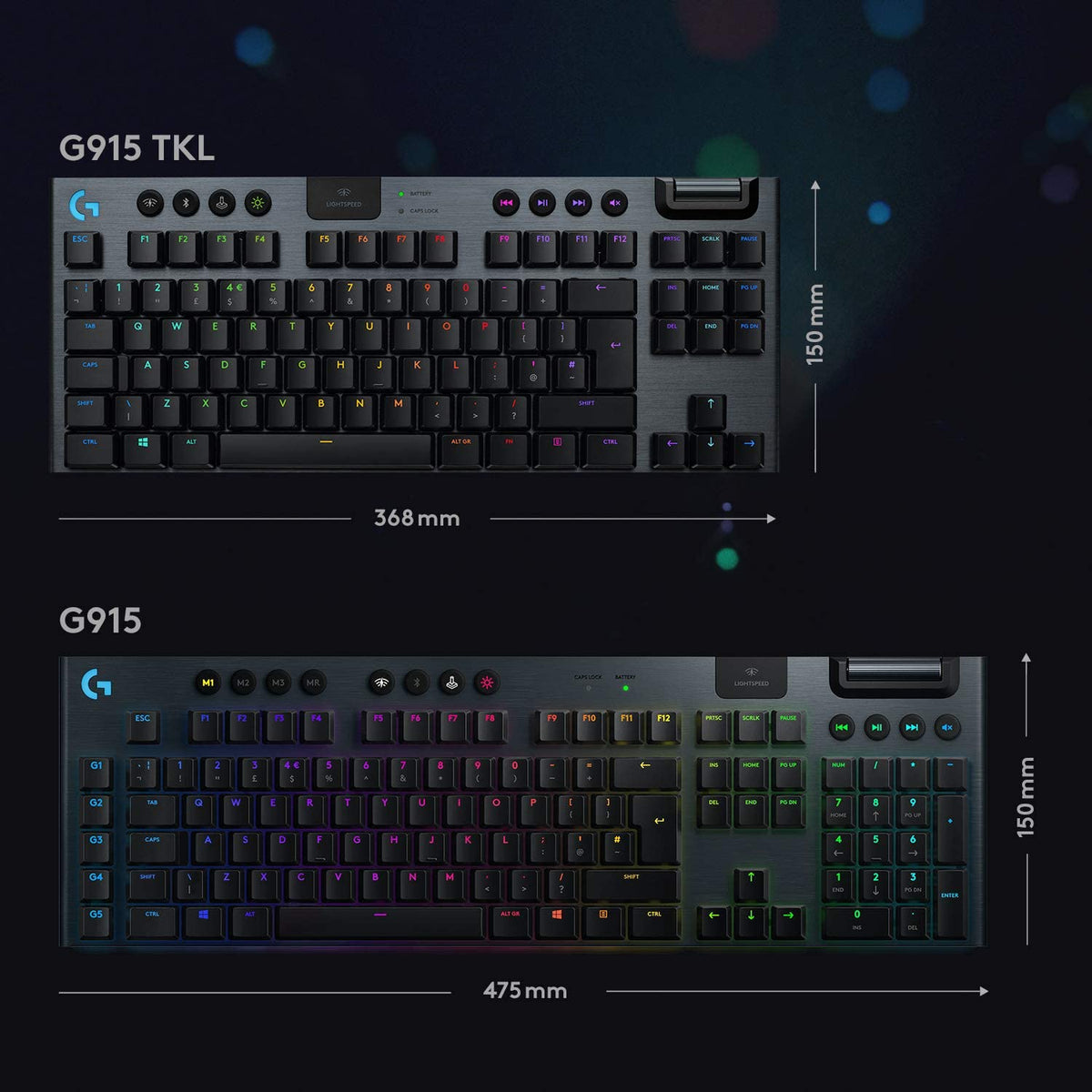 Logitech G915 TKL Tenkeyless Lightspeed Wireless RGB Mechanical Gaming Keyboard, Low Profile Switch Options, Lightsync RGB, Advanced Wireless and Bluetooth Support - Tactile TKL G915 TKL Tactile Wireless