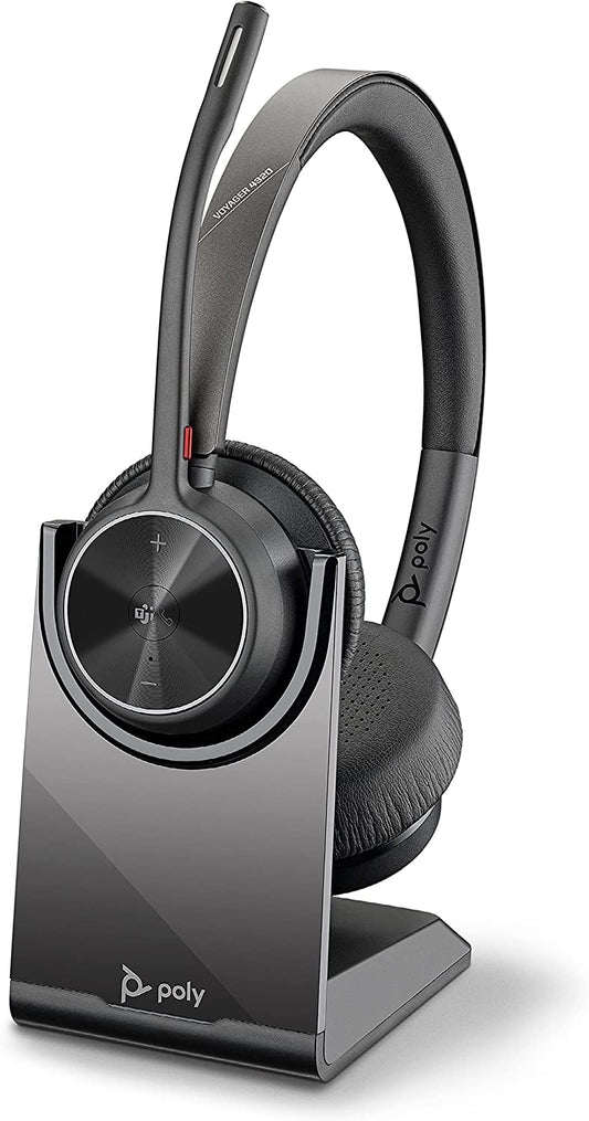 Poly - Voyager 4320 UC Wireless Headset + Charge Stand (Plantronics) - Headphones w/Mic - Connect to PC/Mac via USB-A Bluetooth Adapter, Cell Phone via Bluetooth-Works w/Teams (Certified), Zoom&amp;More