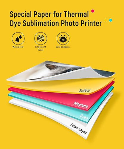 Liene Photo Paper & Cartridge, 2 Ink Cartridge Refill & 72 sheets photo papers, 4x6", Dye Sublimation, Water & Oxidation-Proof, Compatible w/Liene PixCut S1 Photo Sticker Printer and Cutter