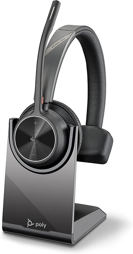 Poly - Voyager 4310 UC Wireless Headset + Charge Stand (Plantronics) - Single-Ear Headset- Connect to PC/Mac via USB-A Bluetooth Adapter, Cell Phone via Bluetooth-Works w/ Teams (Certified), Zoom&amp;More Headset + Charge Stand USB-A