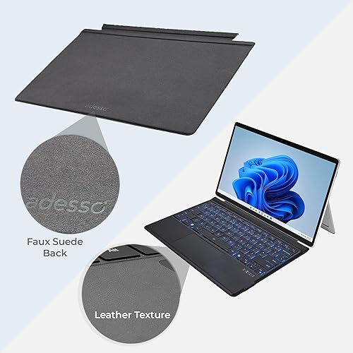 Adesso WKB-7040 Bluetooth Keyboard with Touchpad for Surface Pro X/8/9/10/11 – Ultra-Slim Aluminum Case, Scissor-Switch Keys, Bluetooth 5.1 Wireless, Rechargeable Battery