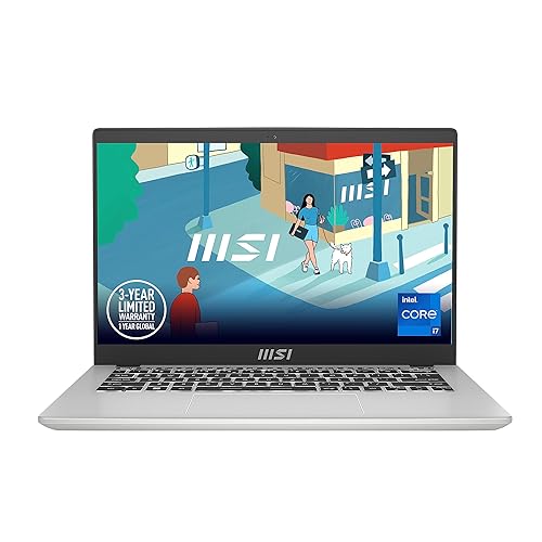 MSI Modern 14 Laptop: Intel Core i7-1355U, Intel Iris Xe, 14" FHD, 16GB DDR4, 1TB NVMe SSD, 180-Degree Lay-Flat, Type C, Win 11 Home: Urban Silver C13M-621US