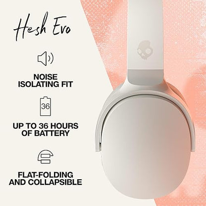 Skullcandy Hesh Evo Over-Ear Wireless Headphones, 36 Hr Battery, Microphone, Works with iPhone Android and Bluetooth Devices - Bone
