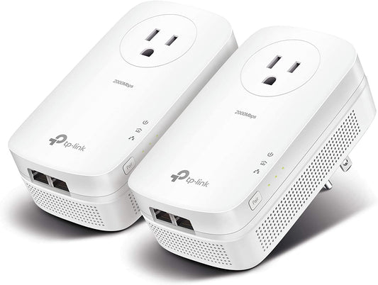TP-Link AV2000 Powerline Adapter - 2 Gigabit Ports, Ethernet Over Power, Plug&amp;Play, Power Saving, 2x2 MIMO, Noise Filtering, Extra Power Socket for other Devices, Ideal for Gaming (TL-PA9020P KIT) AV2000, 2 Ports