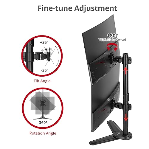 SIIG Freestanding Adjusting Vertical Dual Monitor Steel Stand 17" to 32" - 75x75 100x100 VESA