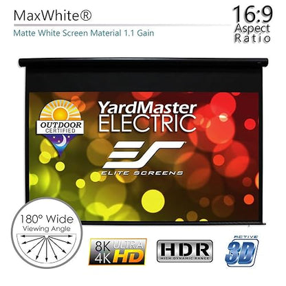 Elite Screens Yard Master Electric, 120 Inch 16:9, Outdoor Motorized Automatic Projector Projection Screen IP33, Rain/Water Protection 8K 4K Ultra HD Movie - US Based Company 2-Year Warranty