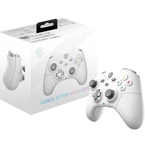 MSI Force GC300 Wireless White PC Gamepad Controller - 2.4 GHz, Bluetooth, USB Type-C to A - Wired/Wireless, 600mAh Li-ion Battery (20h), Interchangeable D-Pad Covers, Dual Vibration Motors Force GC300 W White