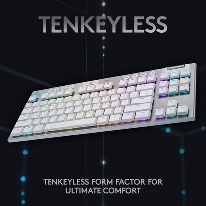 Logitech G915 TKL White Tactile Tenkeyless LIGHTSPEED Wireless RGB Mechanical Gaming Keyboard, Low Profile Switch Options, LIGHTSYNC RGB, Advanced Wireless and Bluetooth Support TKL G915 TKL Tactile White Wireless