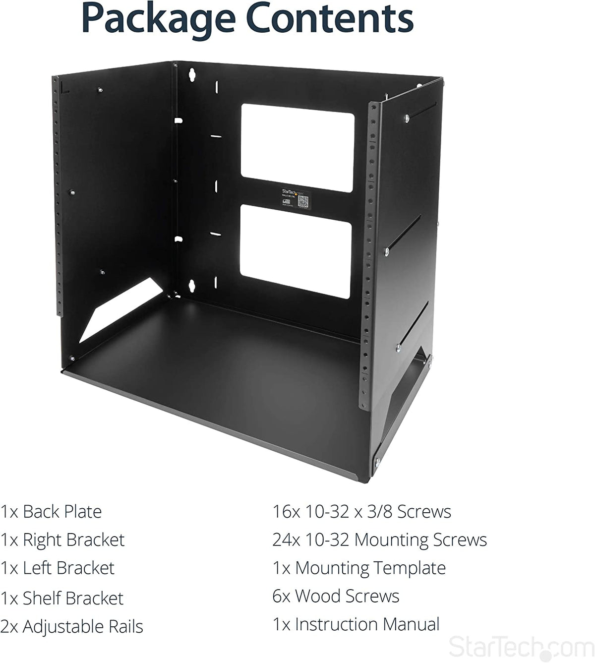 StarTech.com 8U Open Frame Wall Mount Network Rack w/ Built in Shelf - 2-Post Adjustable Depth (12" to 18") Equipment Rack - 75.2lbs (WALLSHELF8U) 17.6"x19.1"x12.1" Adjustable Depth w Shelf