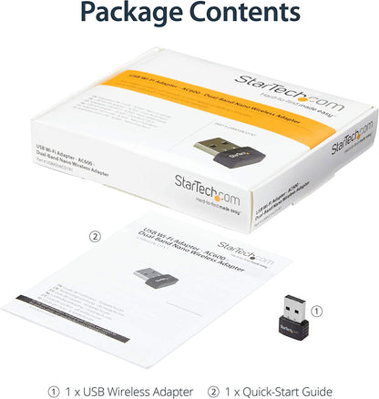 StarTech.com Wireless USB WiFi Adapter – Dual Band AC600 Wireless Dongle - 2.4GHz / 5GHz - 802.11ac Wi-Fi Laptop Adapter (USB433ACD1X1)
