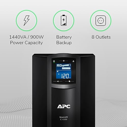 APC UPS 1500VA Smart-UPS with SmartConnect, Pure Sinewave UPS Battery Backup, Line Interactive, 120V Uninterruptible Power Supply 1500VA Floor Standing Smart-UPS