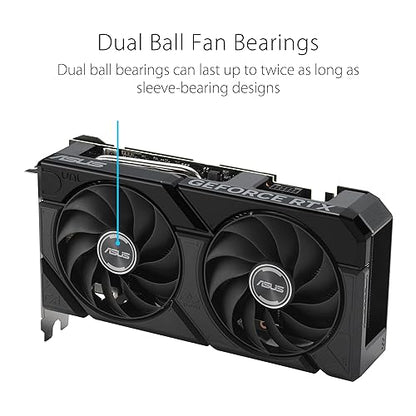 ASUS Dual GeForce RTX™ 4070 EVO OC Edition 12GB GDDR6X is Designed for Broad Compatibility, with a 2.5-Slot Design, Axial-tech Fan Design, 0dB Technology, Auto-Extreme Technology, and More
