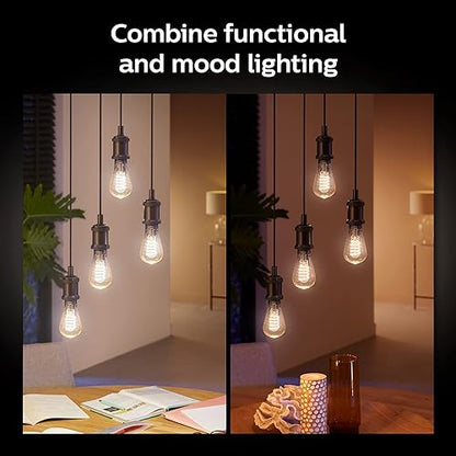 Philips Hue White Ambiance 7W Equivalent 40W Filament ST19 Base E26 LED Smart Bulb, Warm-to-Cool White Light, Bluetooth & Zigbee Compatible, Voice Activated with Alexa & Google Assistant