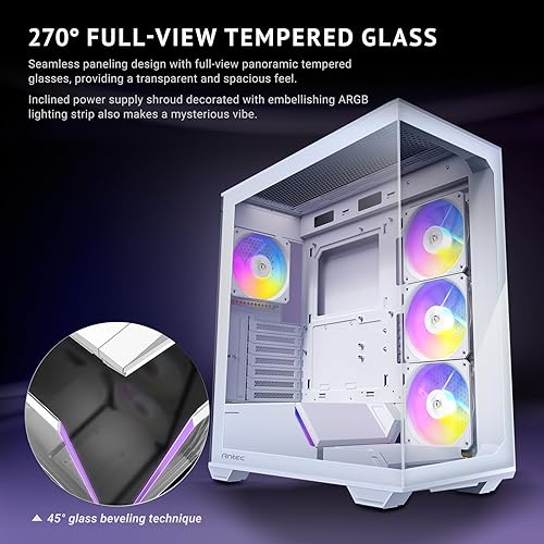 Antec C3 ARGB White, 3 x 120mm & 1 x 120mm ARGB PWM Fans Included, Up to 8 Fans Simultaneously, Type-C,Seamless Tempered Glass Front & Side Panels, 360mm Radiator Support, Mid-Tower ATX PC Case